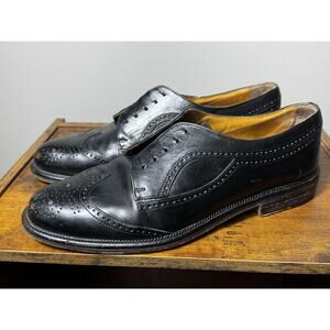 Vtg Cable & Co Italy Black Leather Wingtip Brogue Dress Shoes 10.5M Handmade Men